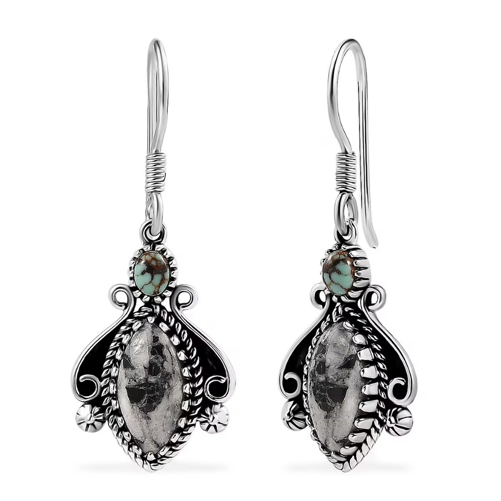 White Buffalo and Blue Horizon Turquoise Earrings created in Sterling Silver